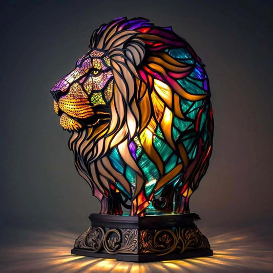 Stained Glass Lion Lamp