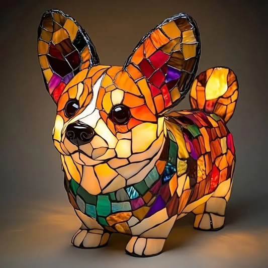 Stained Glass Corgi Puppy Lamp