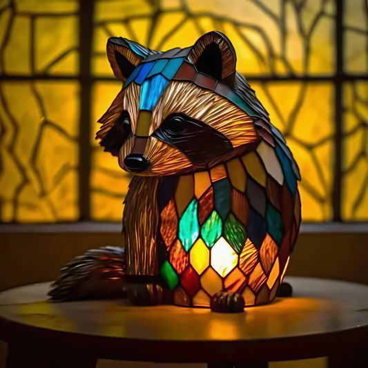 Stained Glass Raccoon Lamp