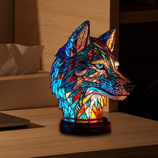 Stained Glass Wolf Lamp
