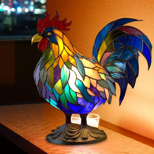 Stained Glass Rooster Lamp