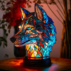 Stained Glass Wolf Lamp