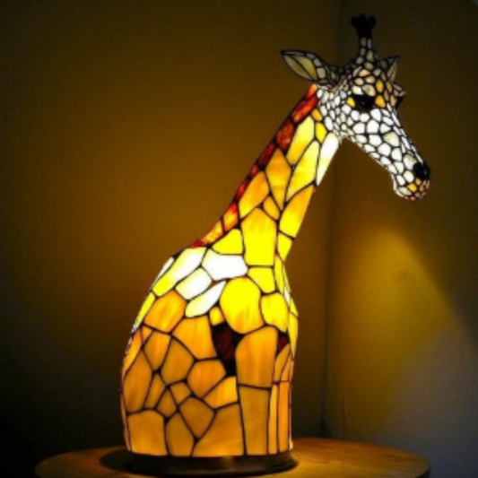Golden Giraffe Stained Glass Lamp