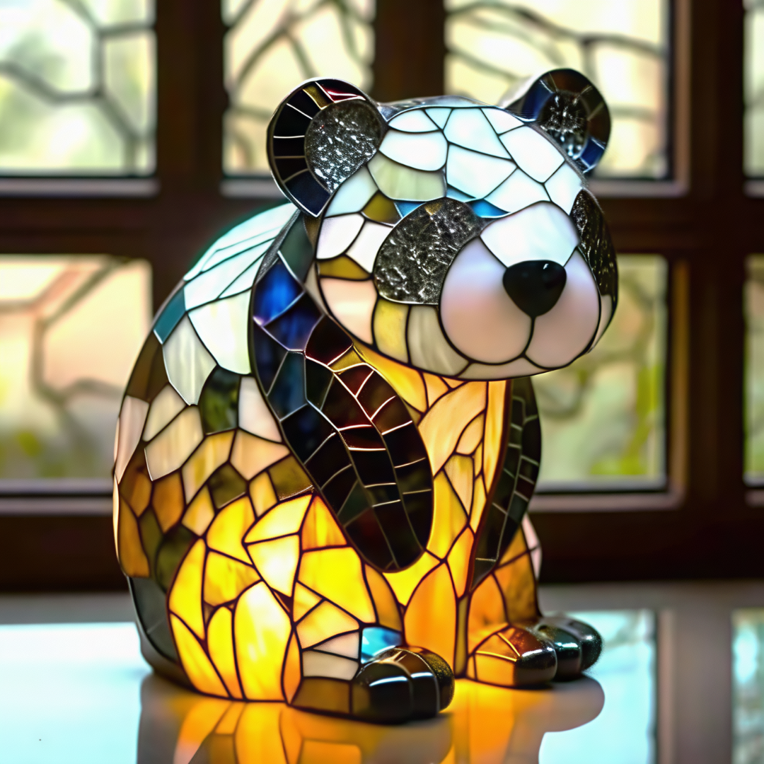 Golden Panda Stained Glass Lamp