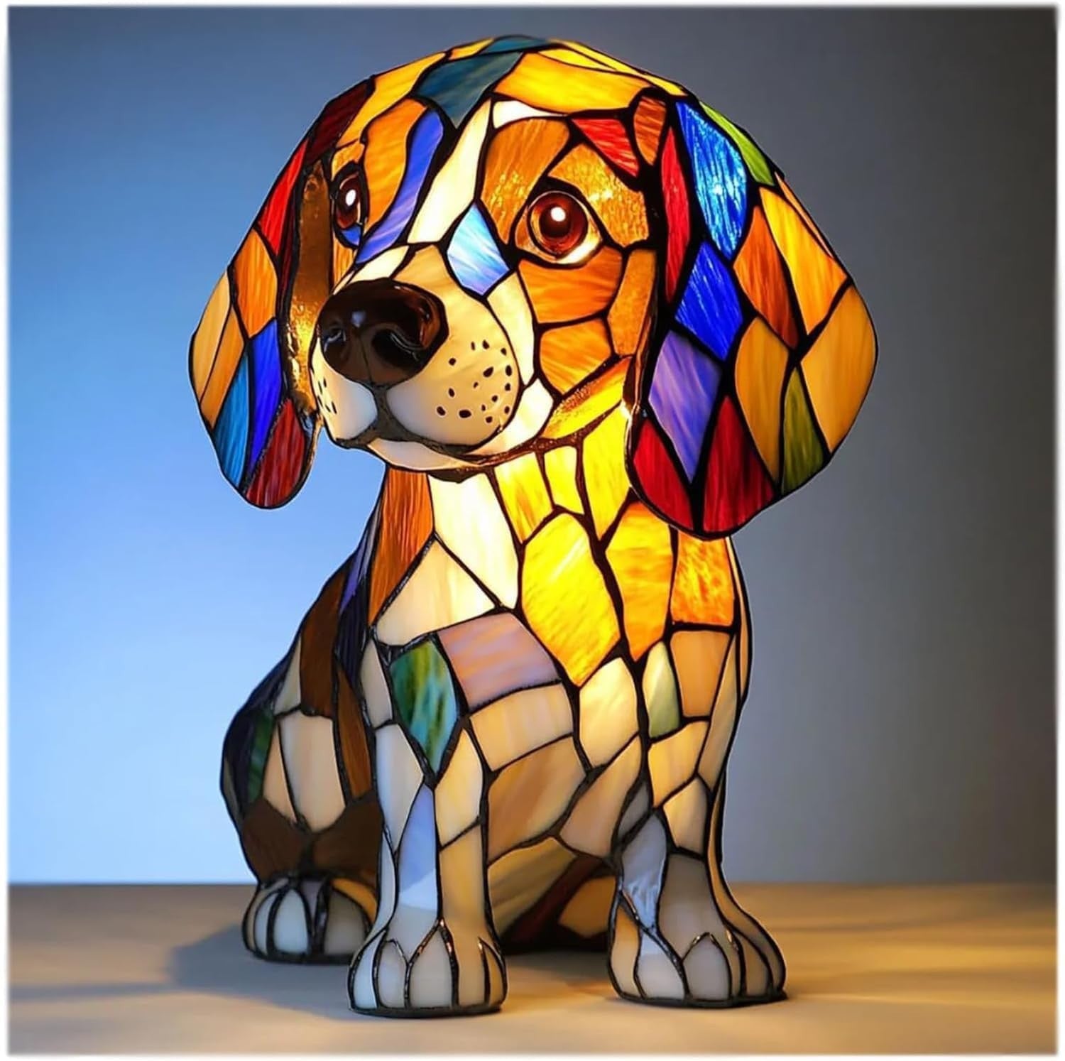 Beagle Tiffany-Style Stained Glass Lamp