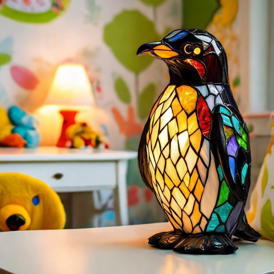 Penguin Stained Glass Lamp
