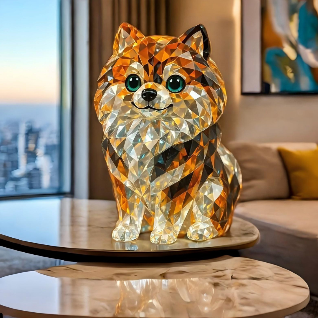 Pomeranian Crystal-Cut Lamp