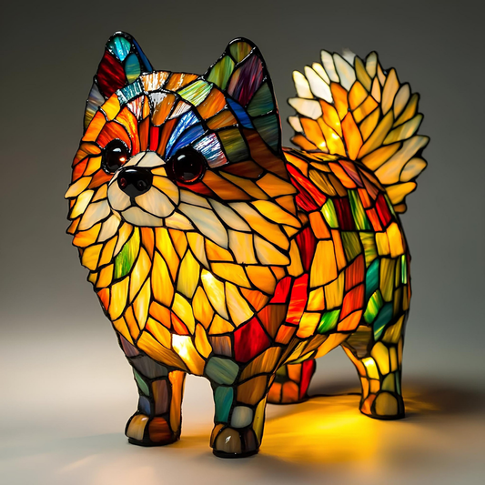 Pomeranian Tiffany-Style Stained Glass Lamp
