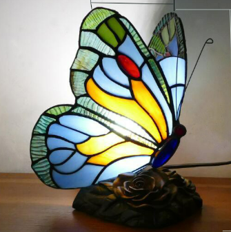 Stained Glass Blue Butterfly Lamp