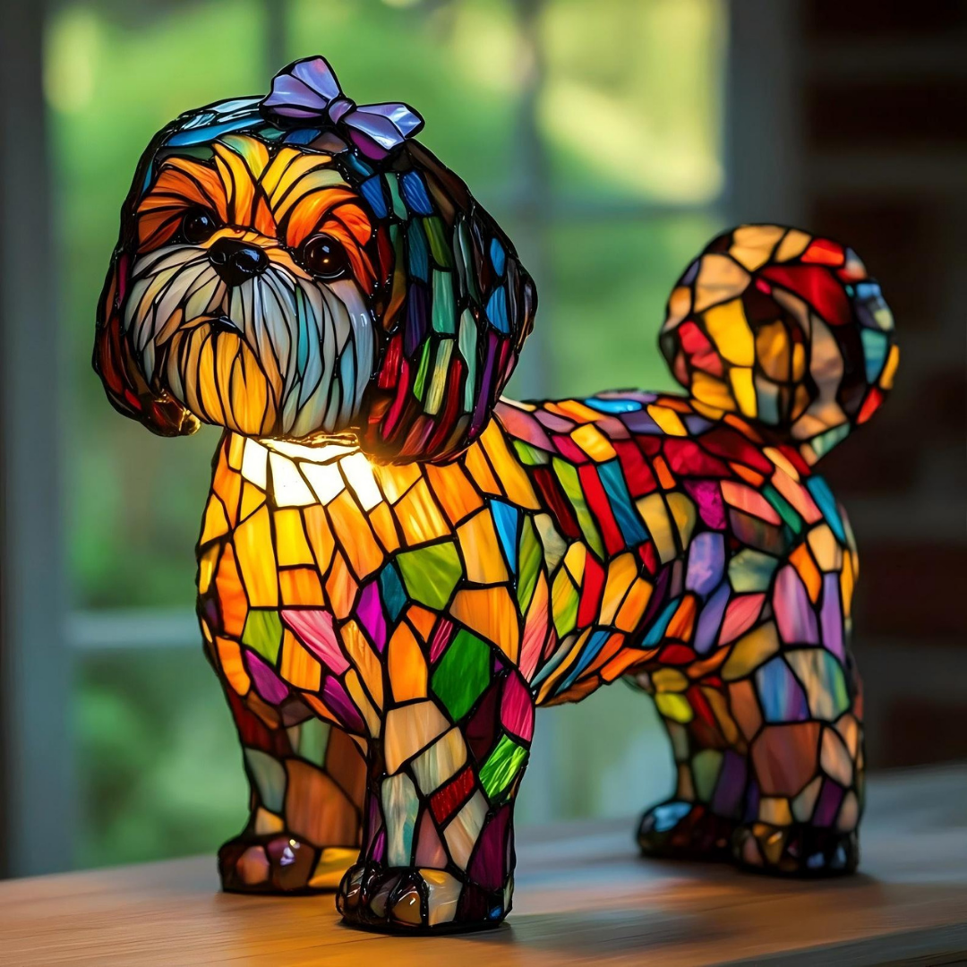 Shih Tzu Stained Glass Lamp