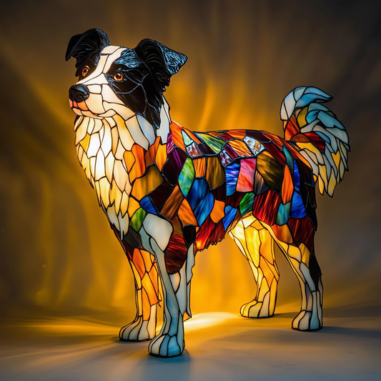 Stained Glass Border Collie Lamp