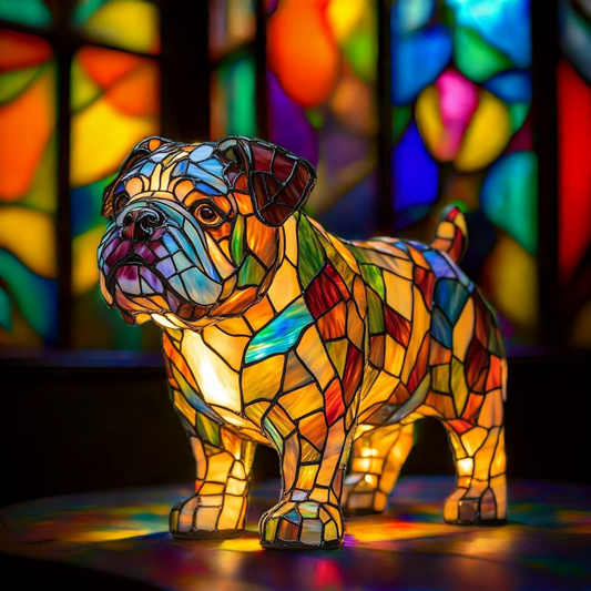 Stained Glass Bulldog Lamp