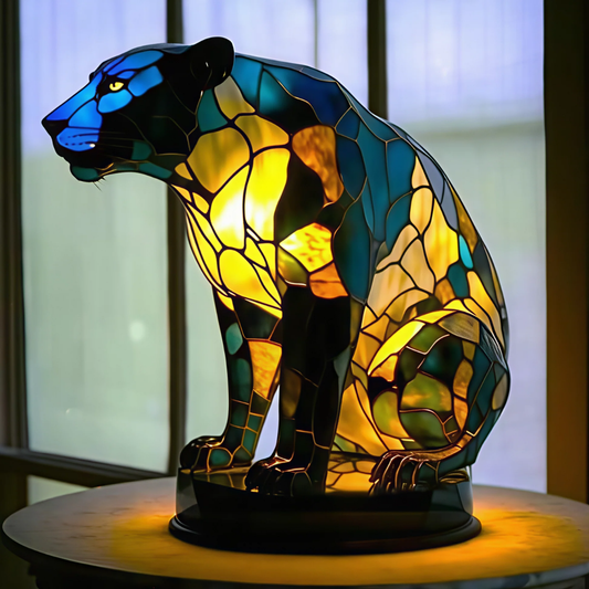 Stained Glass Panther Lamp
