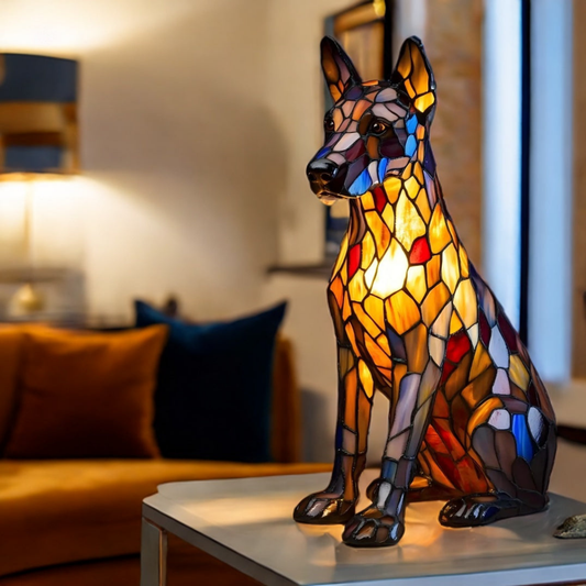 Stained Glass Puppy German Shepherd Lamp