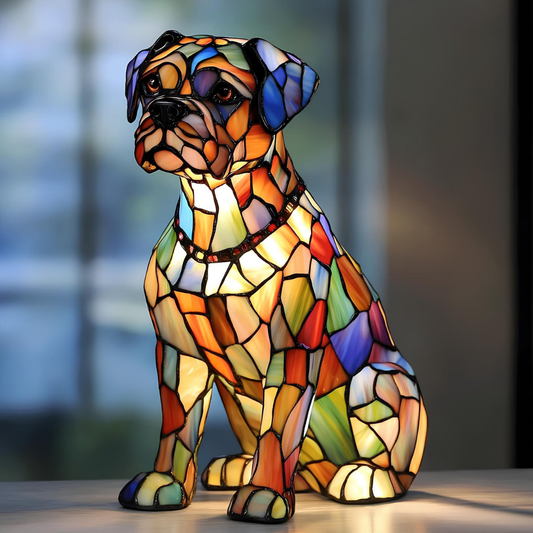 Stained Glass Sitting Dog Lamp