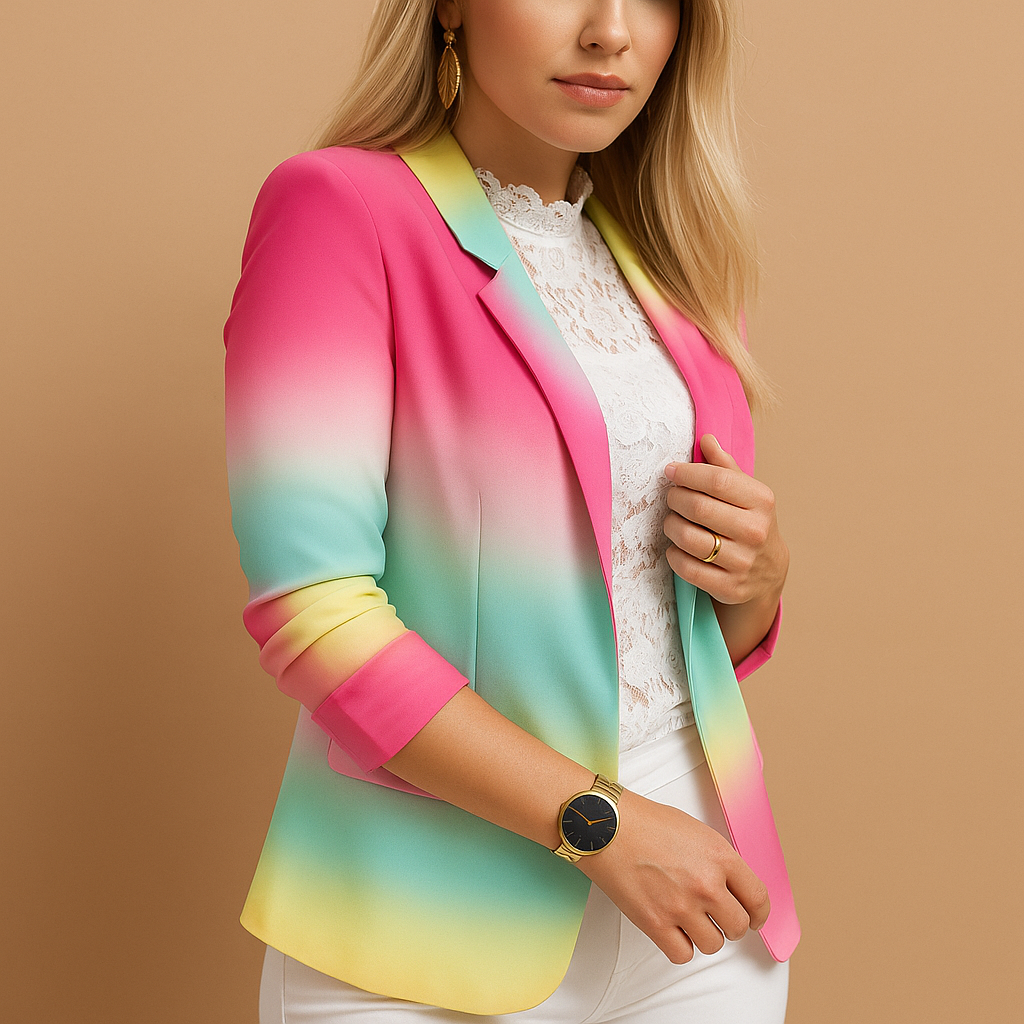 Elvaria™ - Blazer élégant pour femme avec imprimé vif et col châle